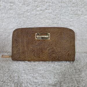 Mexican Handmade Floral Embossed Distressed Golden Brown Leather Wallet